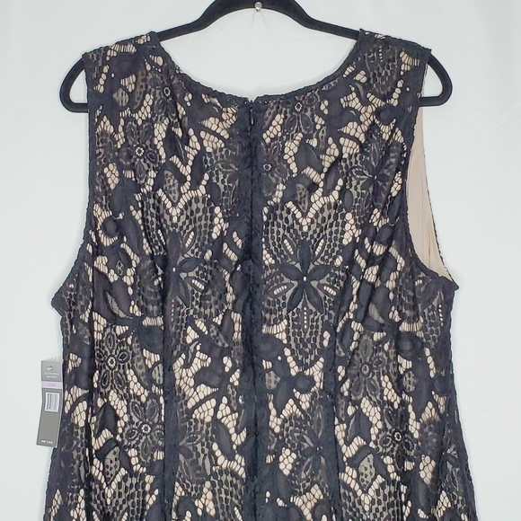 Sharagano Lace Overlay Fringe Hem Dress 22W Black Sleeveless Cocktail Whimsy NEW - Picture 7 of 14